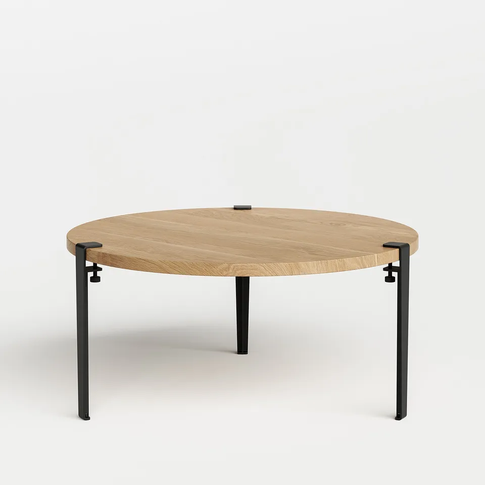 tiptoe-runder-couchtisch-90cm-massive-eiche-3-stahlbeine-43cm image 1